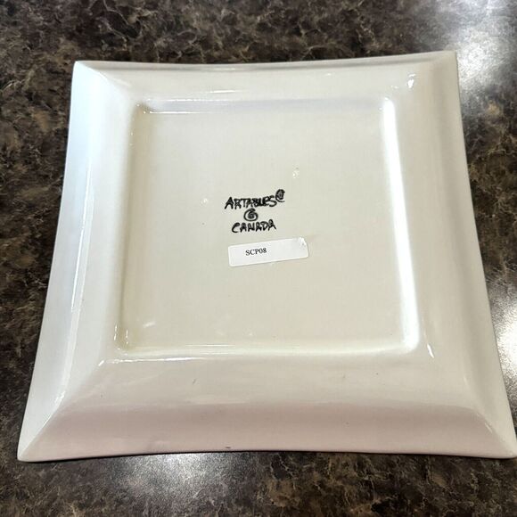 Artables Canada Dinner Plate Hand-Painted Square Ceramic Whimsical Moose - Picture 7 of 7